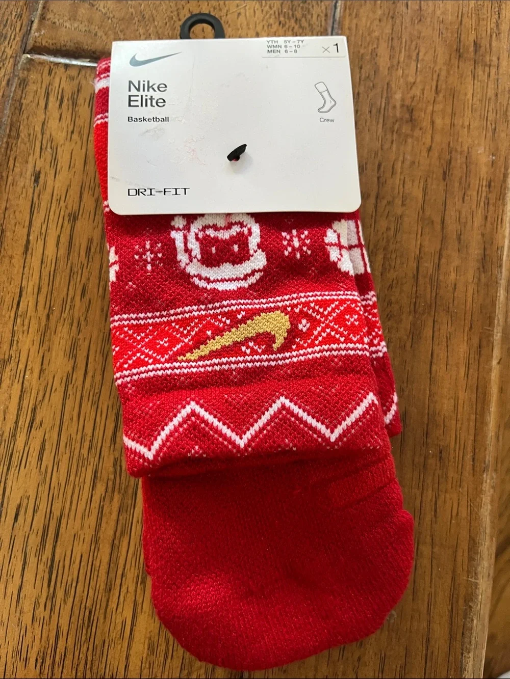 Nike Red Crew Socks with Gold Swoosh